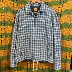 Gap heavy Plaid Denim Shacket Blue White Check Button-Up Jacket y2k workwear